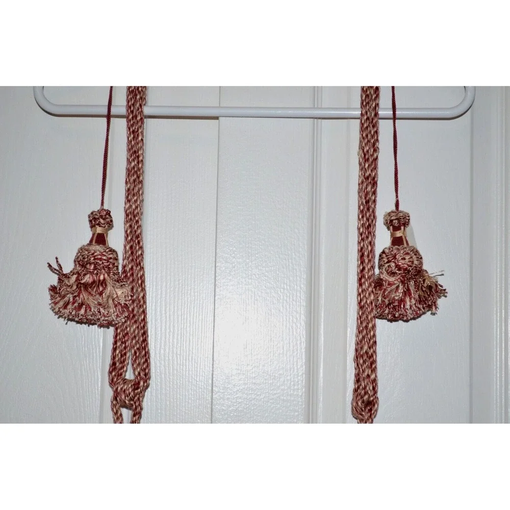 Lot of 4 Vintage Red & Ivory Drapery TieBacks Twisted Cord Regency‎ Shabby Chic